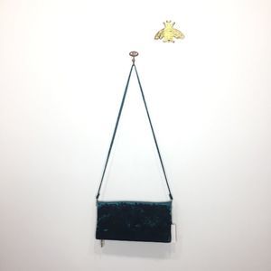 NWT J teal turquoise velvet crossbody purse 0014